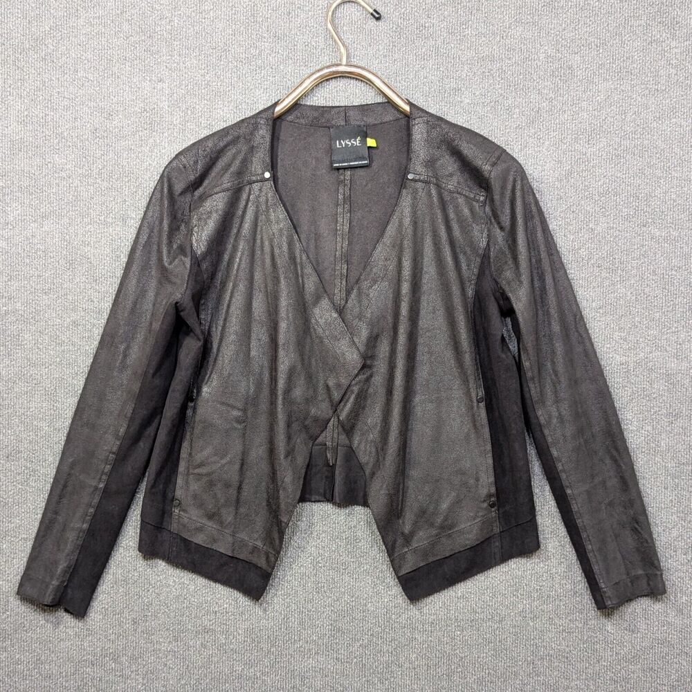 Lysse Jacket Women Small Faux Black Leather Open Front Origami Cardigan